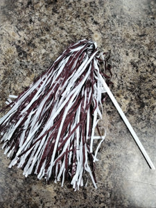 Poms With Plastic Stick, Maroon/White
