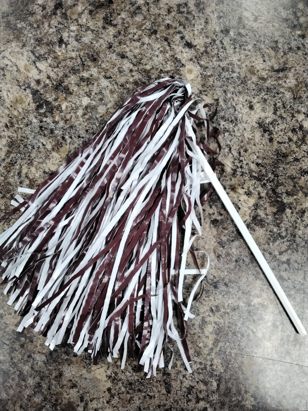 Poms With Plastic Stick, Maroon/White