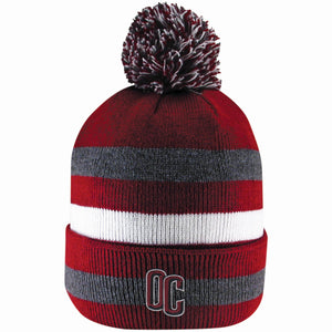 Doc Marled Cuff Hat w/Pom, Cardinal/Grey