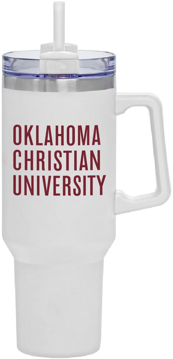 40 oz. Tumbler with Straw and Handle, White – Oklahoma Baptist